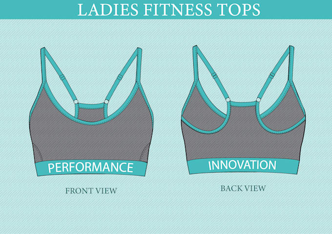 design activewear and sportswear tech pack and flat sketch