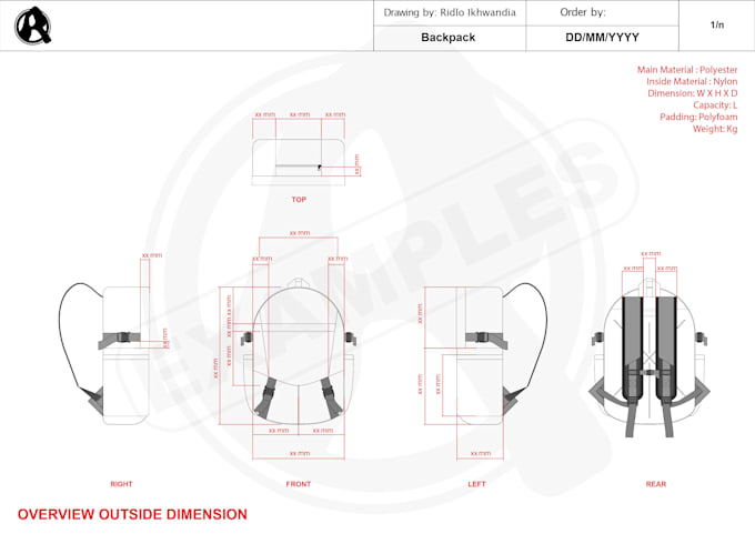 create tech pack for bags, backpack for manufacturing needs