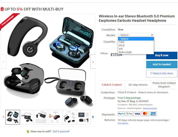 do products listing on ebay with variation and description