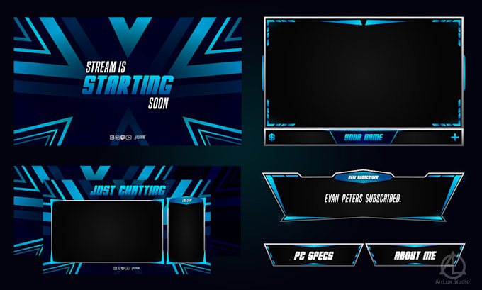 design full custom stream overlay screen pack for gamers