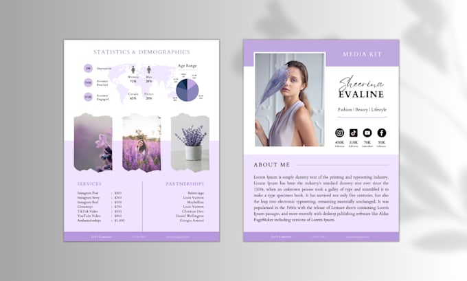 design media kit, press kit, rate card for influencer