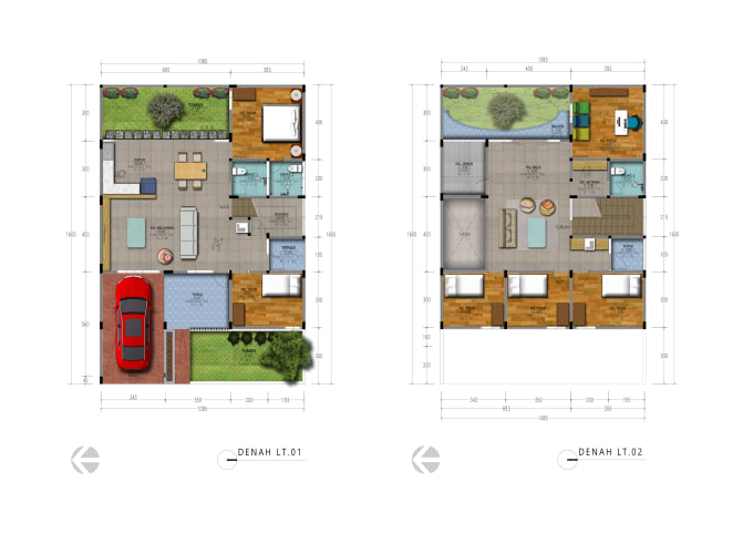 create 2d render photoshop of floorplan , elevation sections