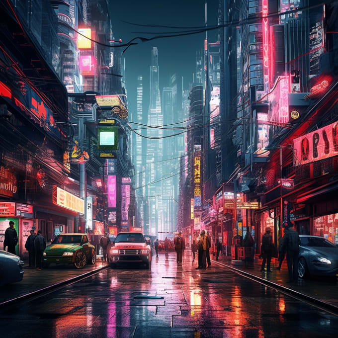 Draw a cyberpunk city illustration by Telerai | Fiverr