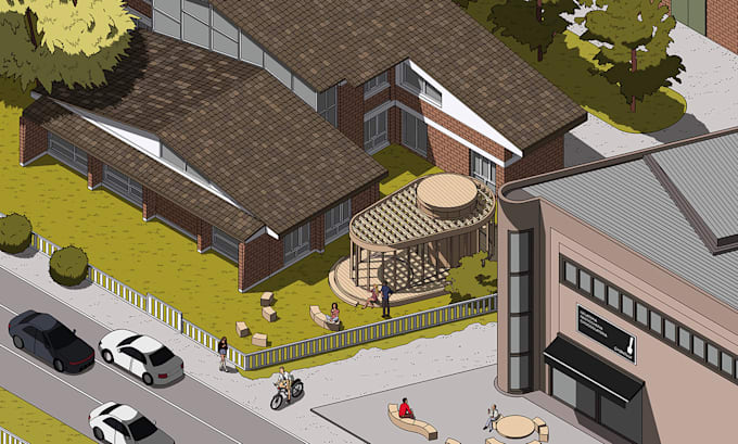 draw detailed isometric architectural illustrations