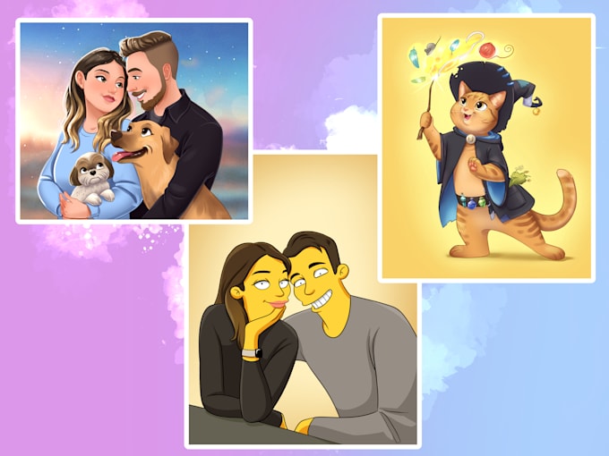 draw custom cute cartoon portrait, cute pet portrait