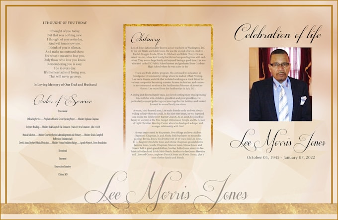 design modern obituary, funeral program in 1hr