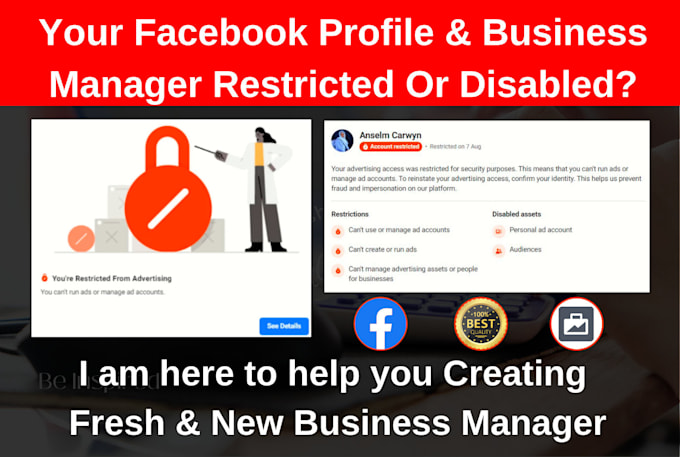 fix ads account and create fresh facebook business manager or ads account