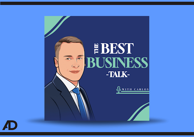 design podcast cover art in minimalis cartoon style