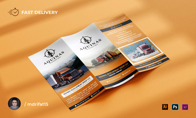 design trifold brochure and flyer for trucking, logistics, freight broker