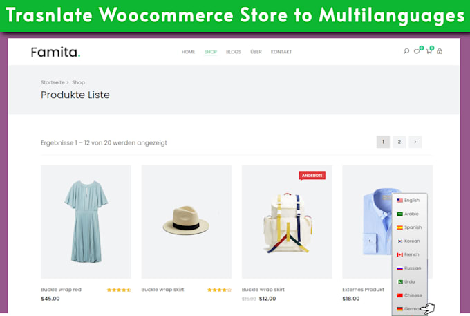 translate woocommerce store to any language