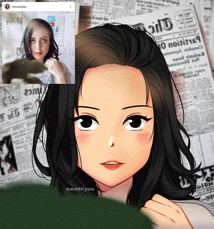 draw portrait illustration cute girl in the anime style from your photo