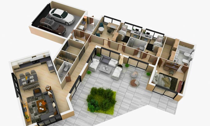 create realistic 3d floor plan rendering