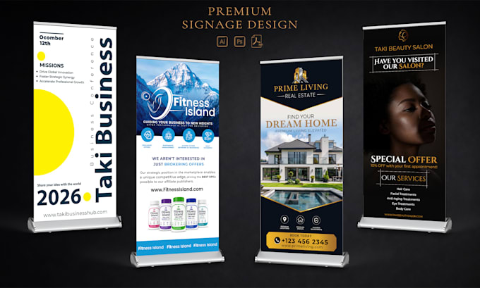 design roll up banner, pull up banner, retractable banner, or signage design