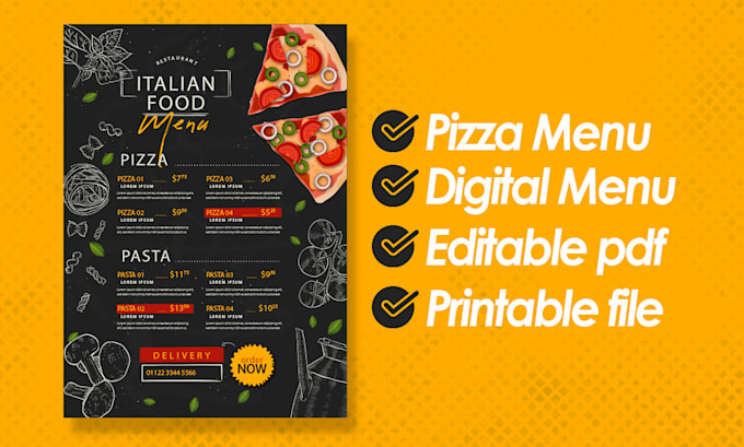 design digital food menu, burger flyer, poster, pizza, hotel menu