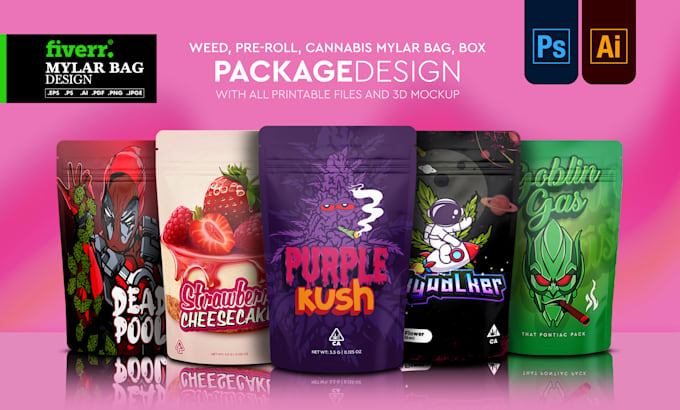 design unique weed pouch, mylar bag and cbd product labels