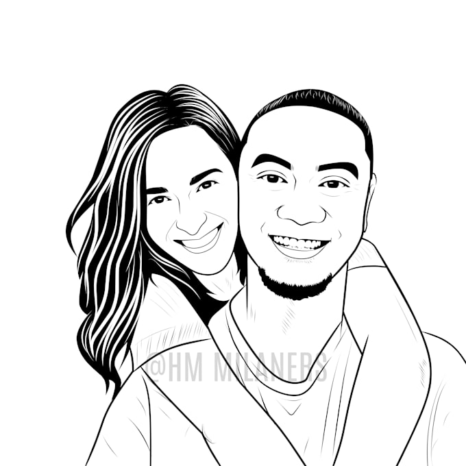 Draw your couple photo into black and white line art by Hm_milaners