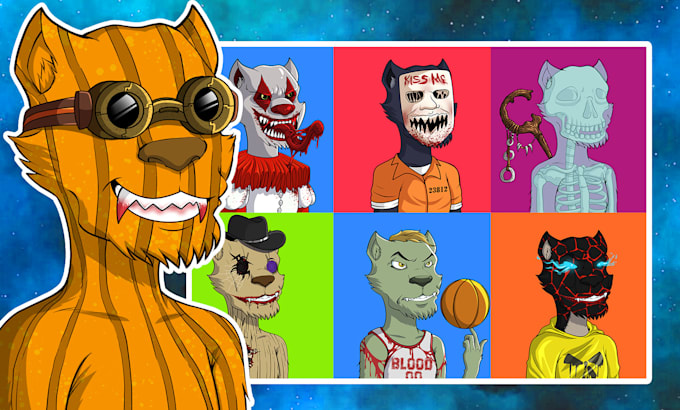 create nft collection, nft art, pixel art nft in cartoon or anime style