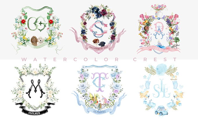 personalized watercolor crest for wedding
