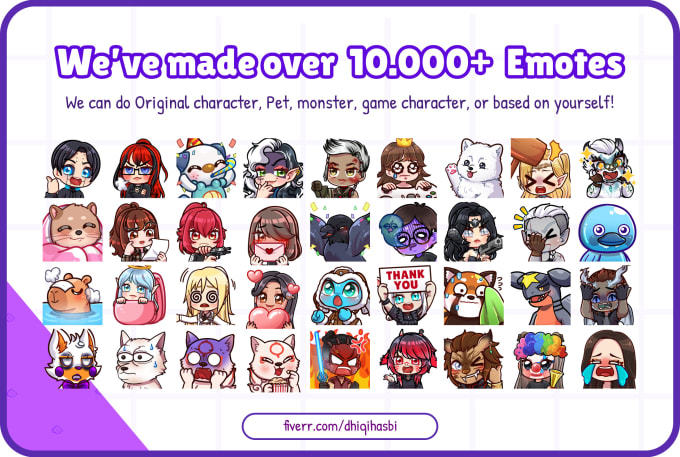 draw twitch and discord emotes, sub badges in chibi style