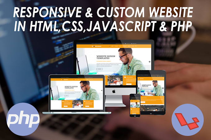 design responsive website in html, css, javascript, and PHP