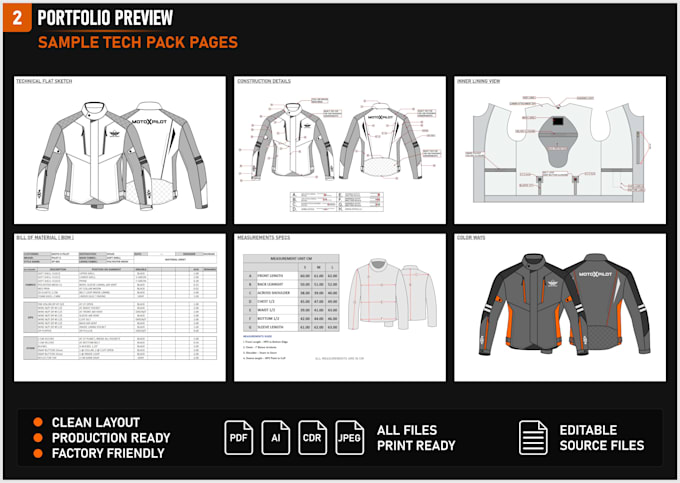 create tech packs for technical outerwear