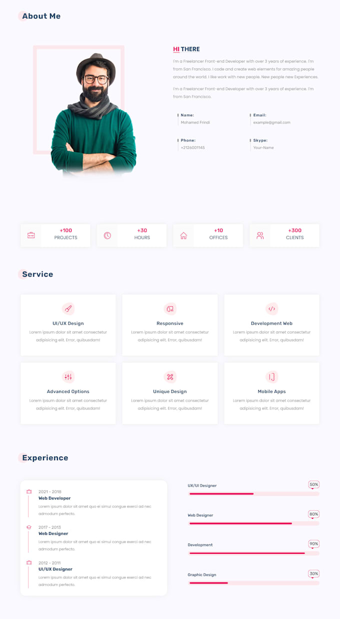 Person portfolio responsive html css javascript by Simofrindi | Fiverr