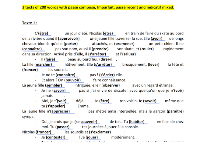create original french texts, stories, lesson exercices
