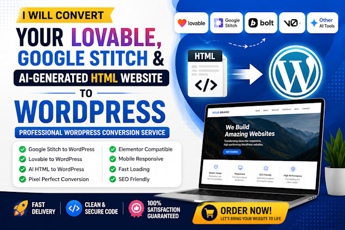 convert ai HTML or PHP website to wordpress elementor acf