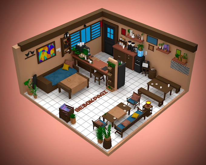 create a 3d isometric building design by request