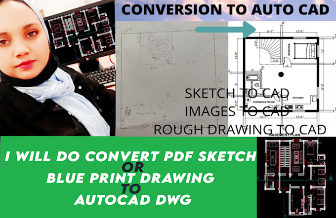 Do convert pdf sketch or your drawing to autocad by Nawalatrous | Fiverr