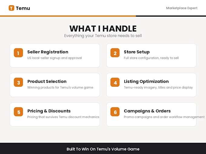 be your temu marketplace expert for store setup and listing optimization