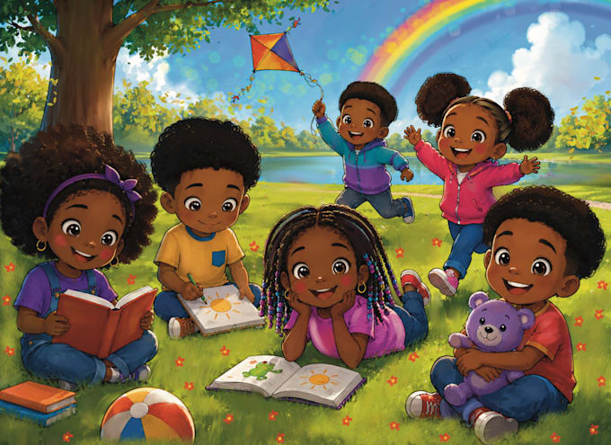 draw colorful african children book illustrations