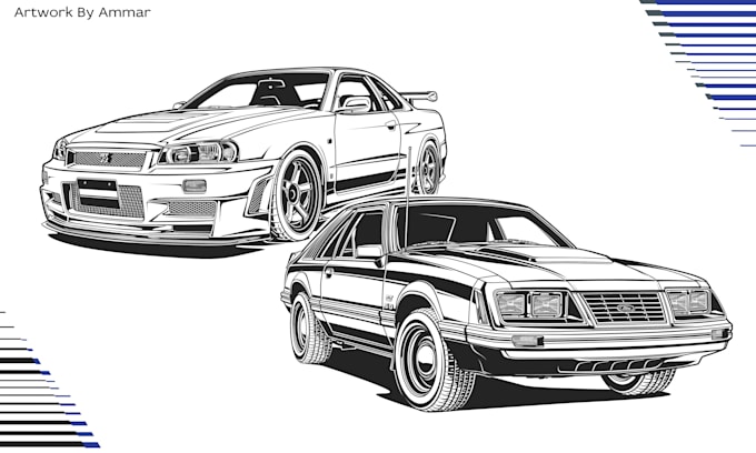 draw black and white line art of your car or truck