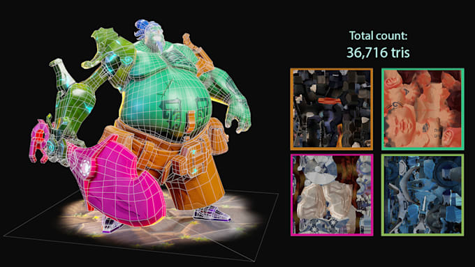 create stylized 3d character modelling and texturing