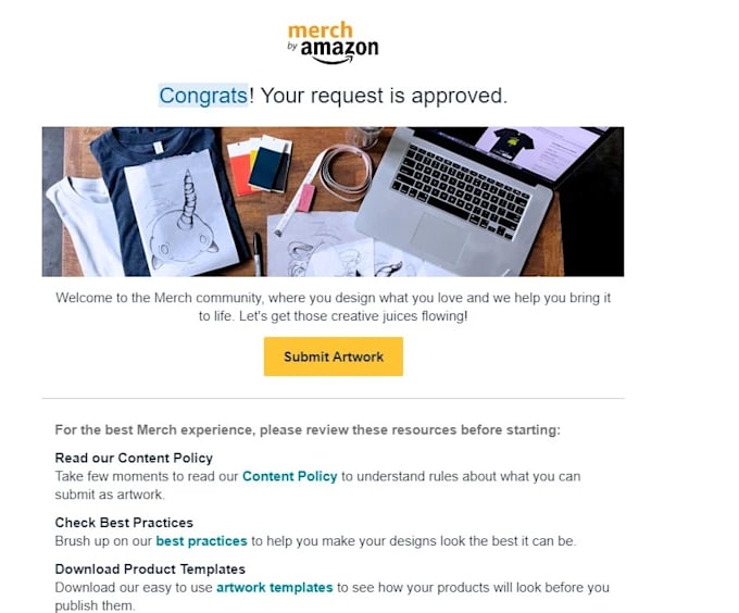 write a professional approval letter for your amazon merch application