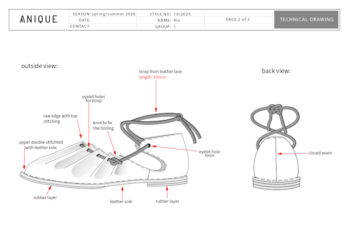 make technical sketches of your woman footwear design
