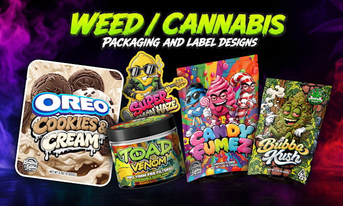 design unique weed pouch, mylar bag and cbd product labels