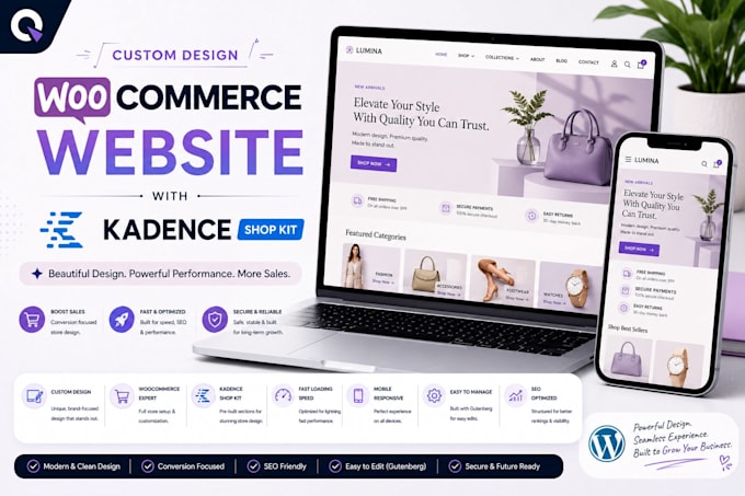 custom design woocommerce website with kadence shop kit