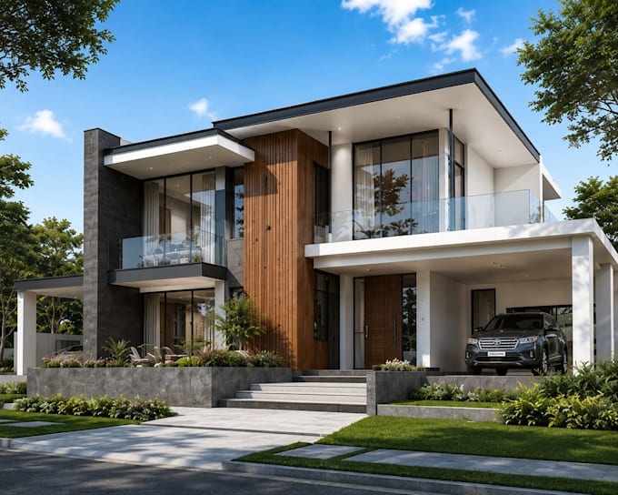 design modern house design floor plan and photorealistic 3d rendering