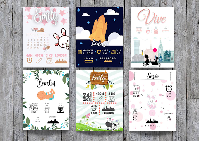 design baby birth poster or milestone cards for you