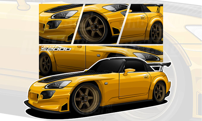 draw car into vector illustration for your t shirt