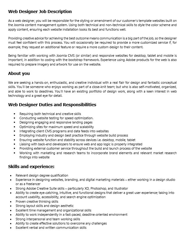 write an official job description