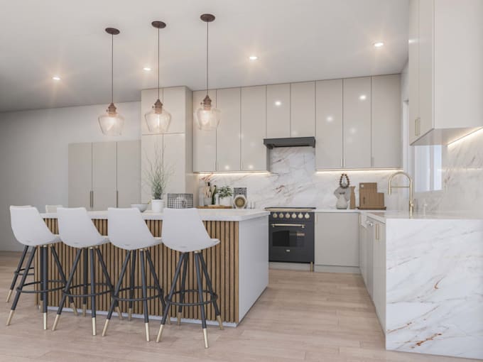 make 3d model and design realistic interior render