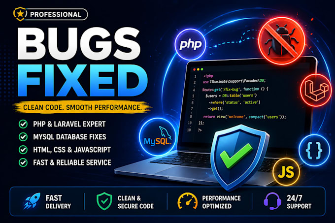 fix laravel, php, mysql, html, css, js bugs