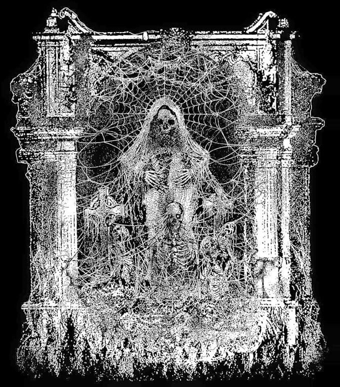 design brutal death metal album cover art with insane detail illustration