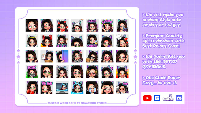 create custom chibi cute emotes for twitch, youtube, discord