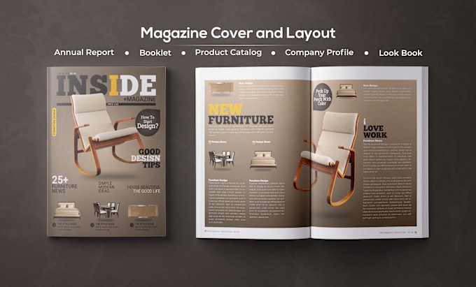design magazine, covers and company profiles with creative graphics