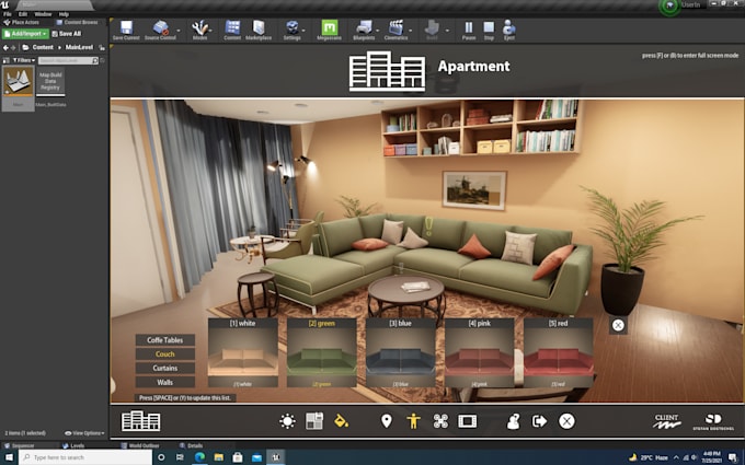 provide 3d rendering interior, virtual tour, VR tour, in unreal engine