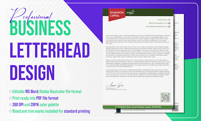 do letterhead, invoice, and email signature