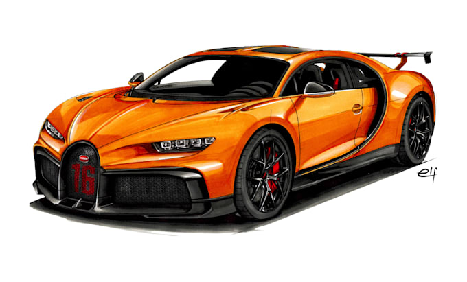 hand drawn a highly detailed custom car illustration